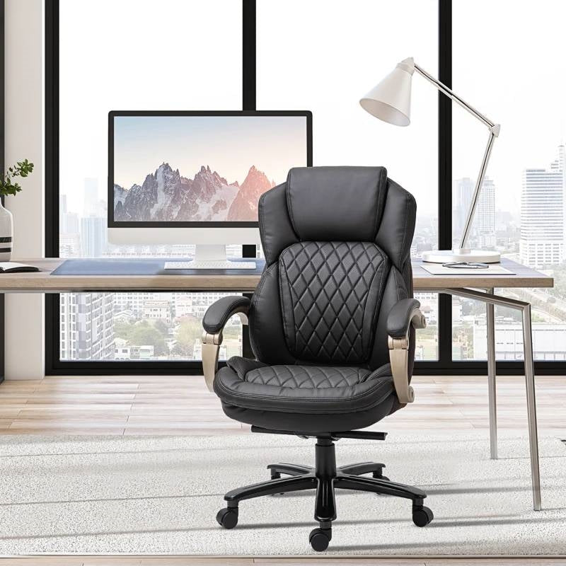 Brown Big and Tall Diamond Stitching Executive Adjustable Height Office Chair-3