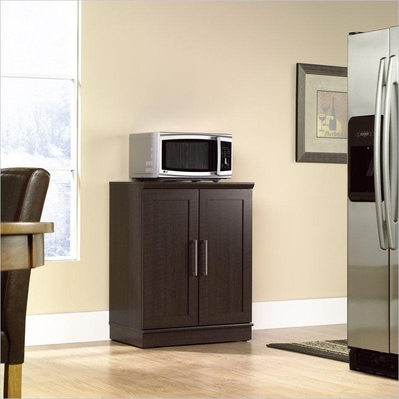 Contemporary Kitchen Storage Microwave Cabinet in Dark Oak - PRHOMZ