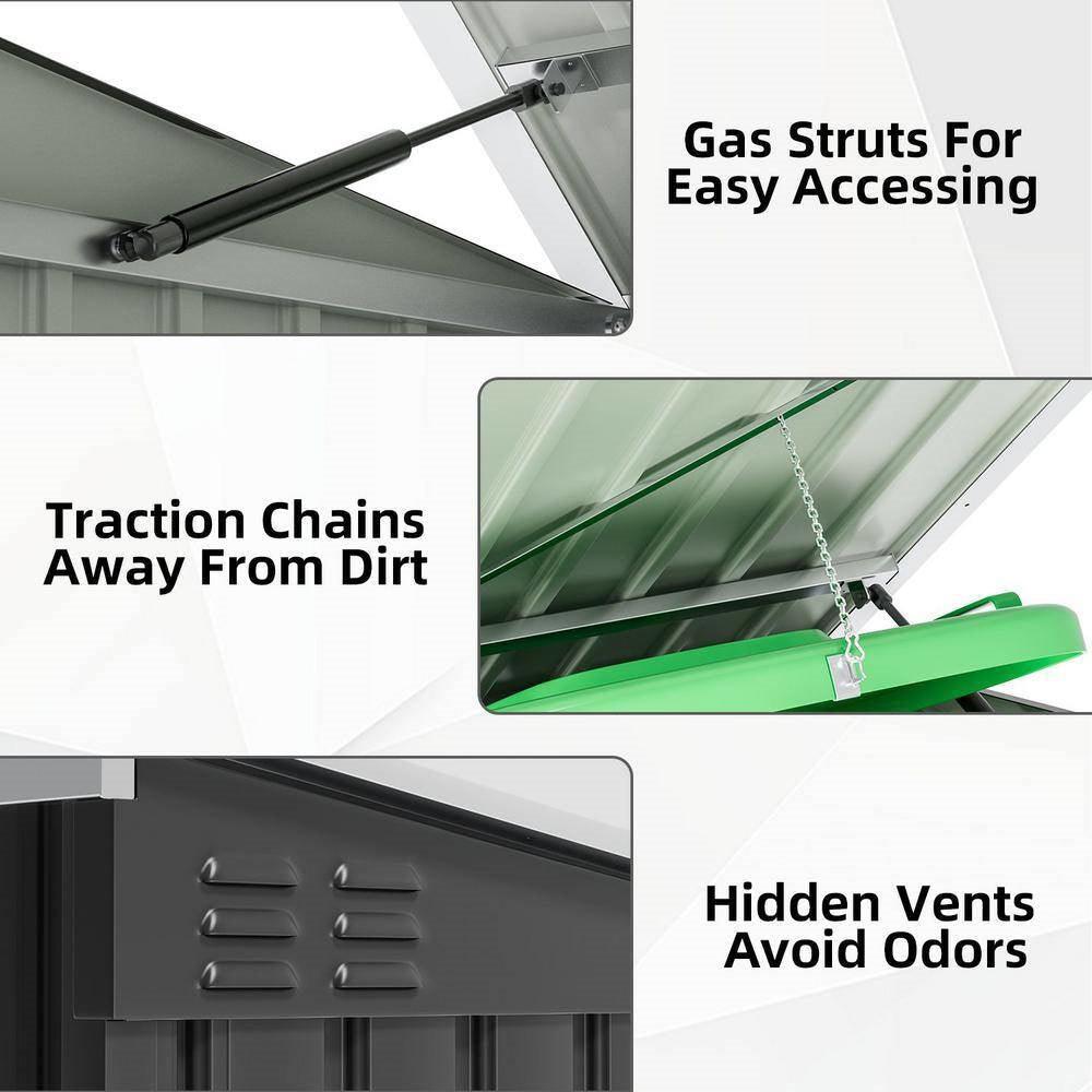 Outdoor Black Galvanized Steel Trash Can Storage Shed - Holds 2 Garbage Bins - PRHOMZ