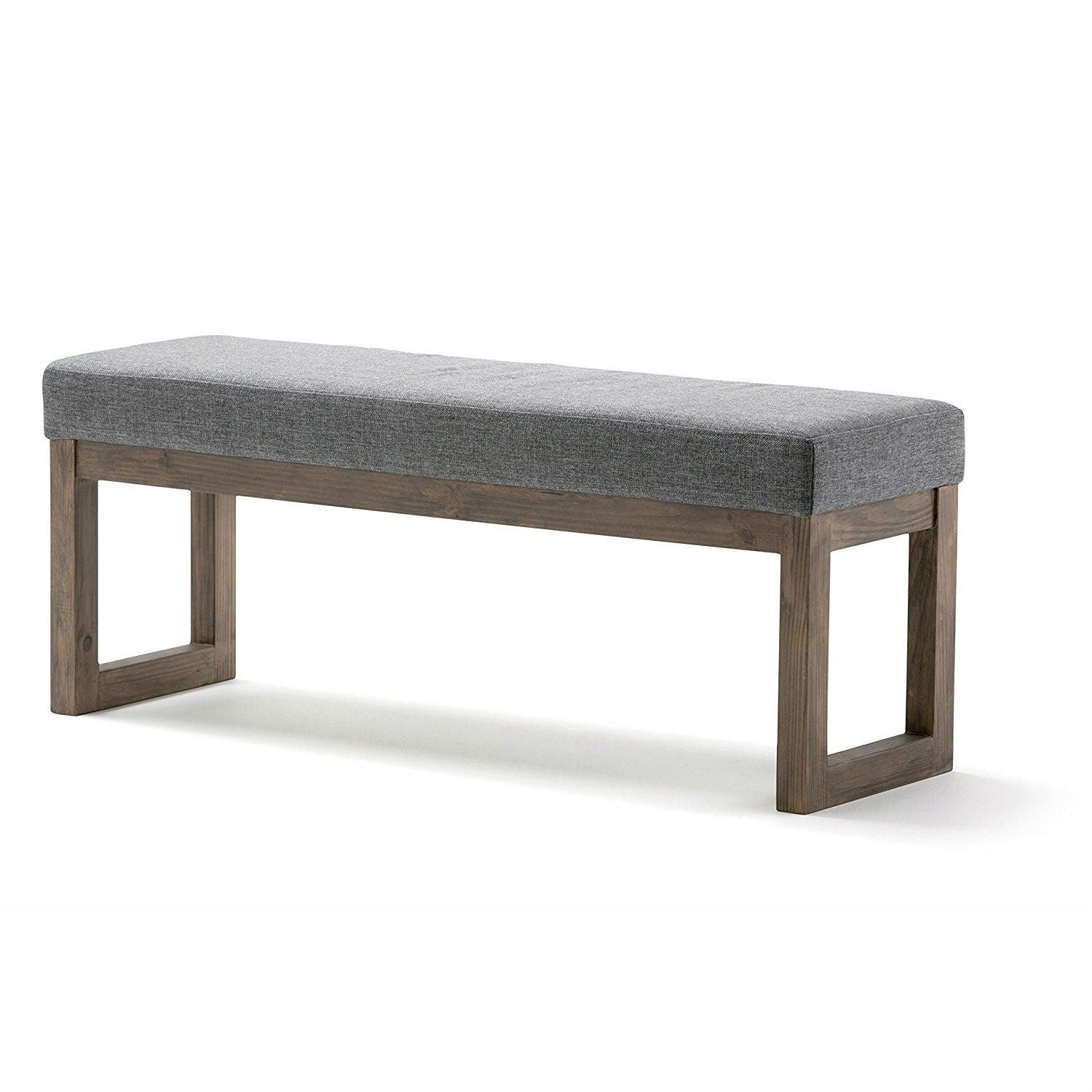 Modern Wood Frame Accent Bench Ottoman with Grey Upholstered Fabric Seat - PRHOMZ