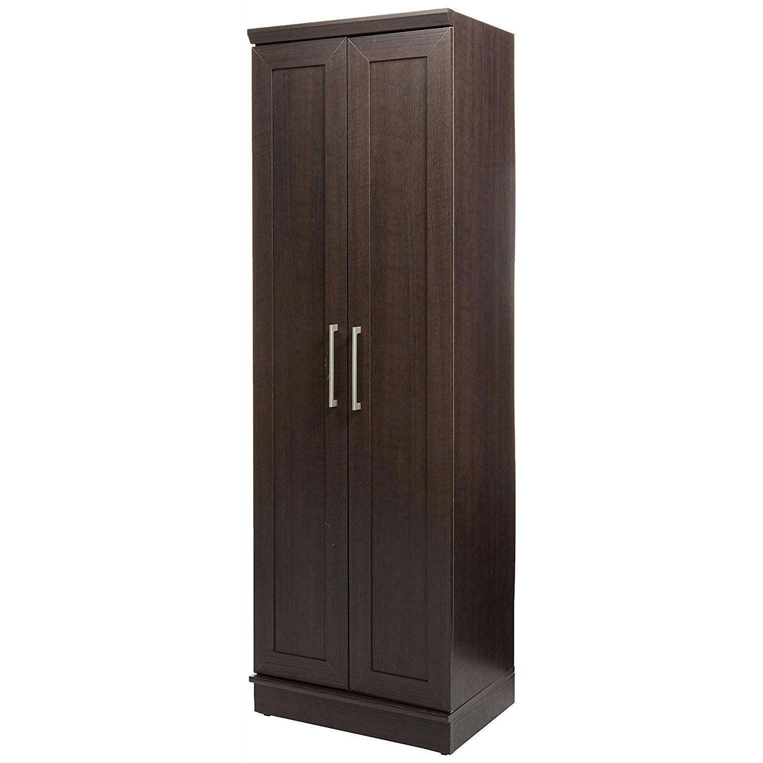 Bedroom Wardrobe Cabinet Storage Closet Organizer in Dark Brown Oak Finish - PRHOMZ