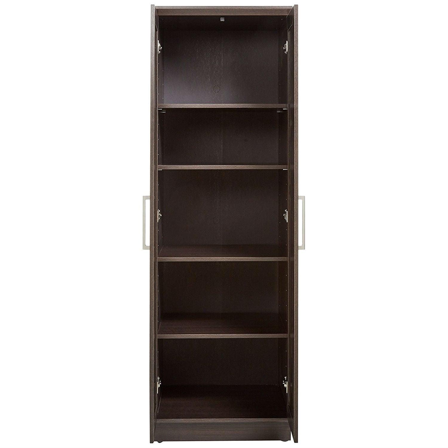 Bedroom Wardrobe Cabinet Storage Closet Organizer in Dark Brown Oak Finish - PRHOMZ