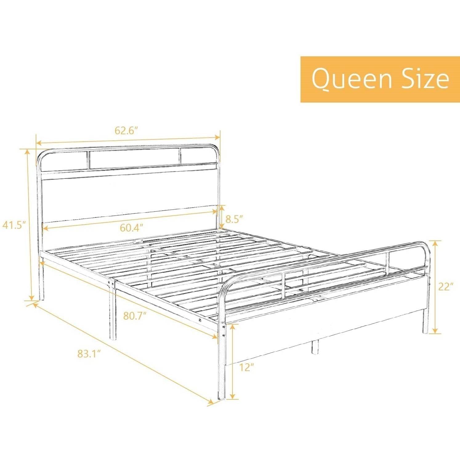 Queen Size Industrial Metal Wood Platform Bed Frame with Headboard and Footboard - PRHOMZ