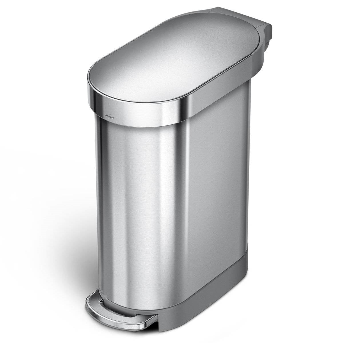 Stainless Steel 12-Gallon Narrow Kitchen Trash Can with Easy Step-on Lid-0