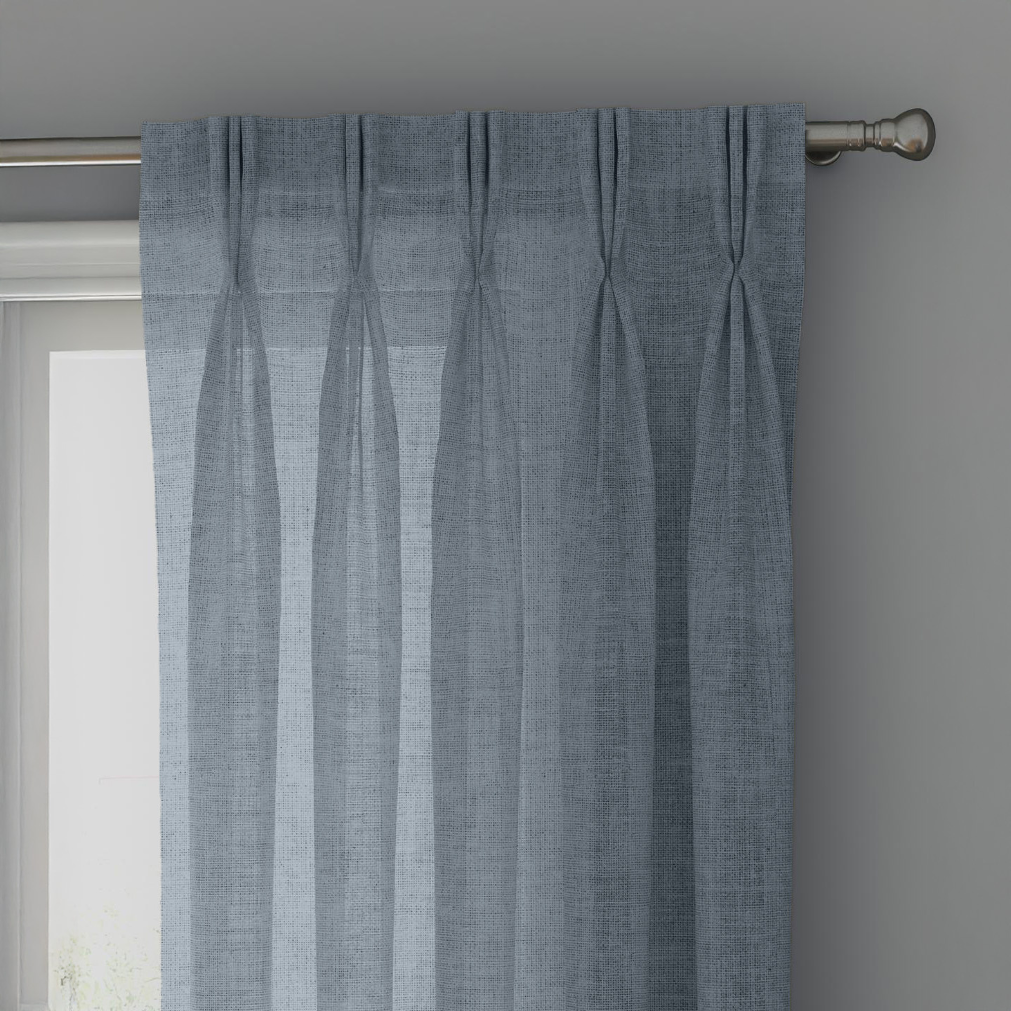 Dusty Blue Linen Sheer Curtains - Triple Pinch Pleat - Made to Measure-0