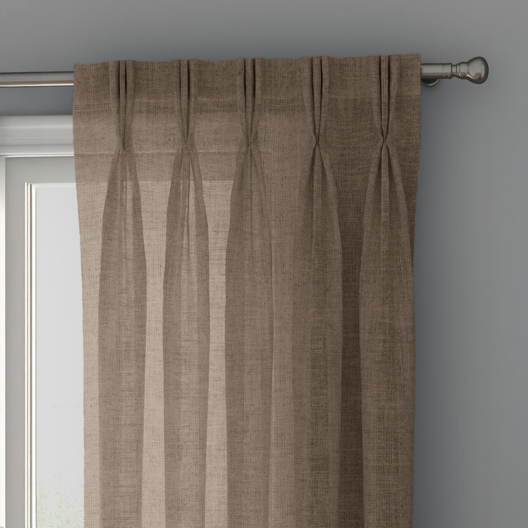 Light Brown Linen Sheer Curtains - Triple Pinch Pleat - Made to Measure-0