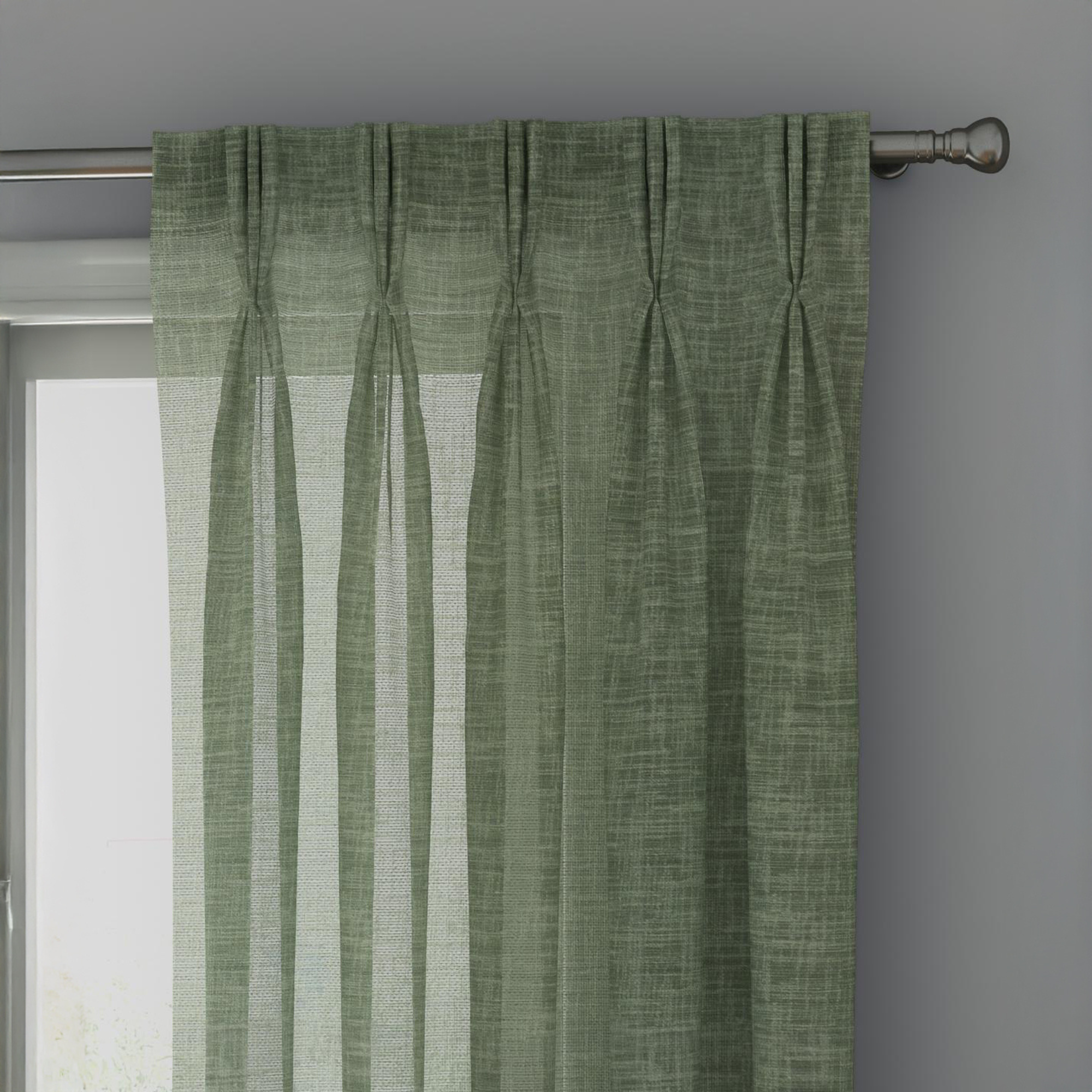 Light Sage Green Linen Sheer Curtains - Triple Pinch Pleat - Made to Measure-0