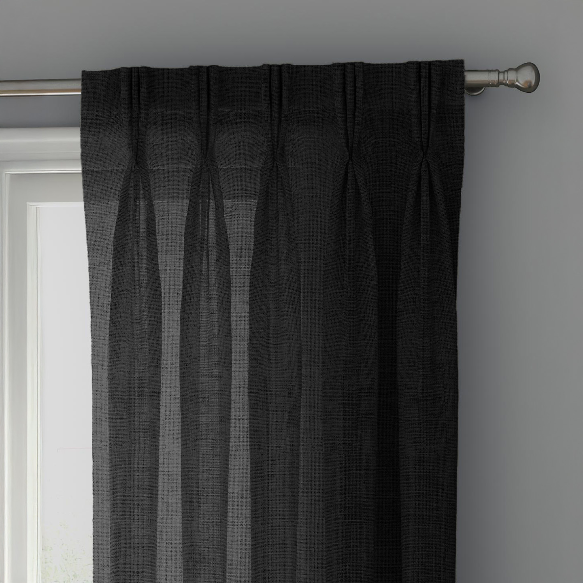 Black Linen Sheer Curtains - Triple Pinch Pleat - Standard Sizes & Made to Measure-0