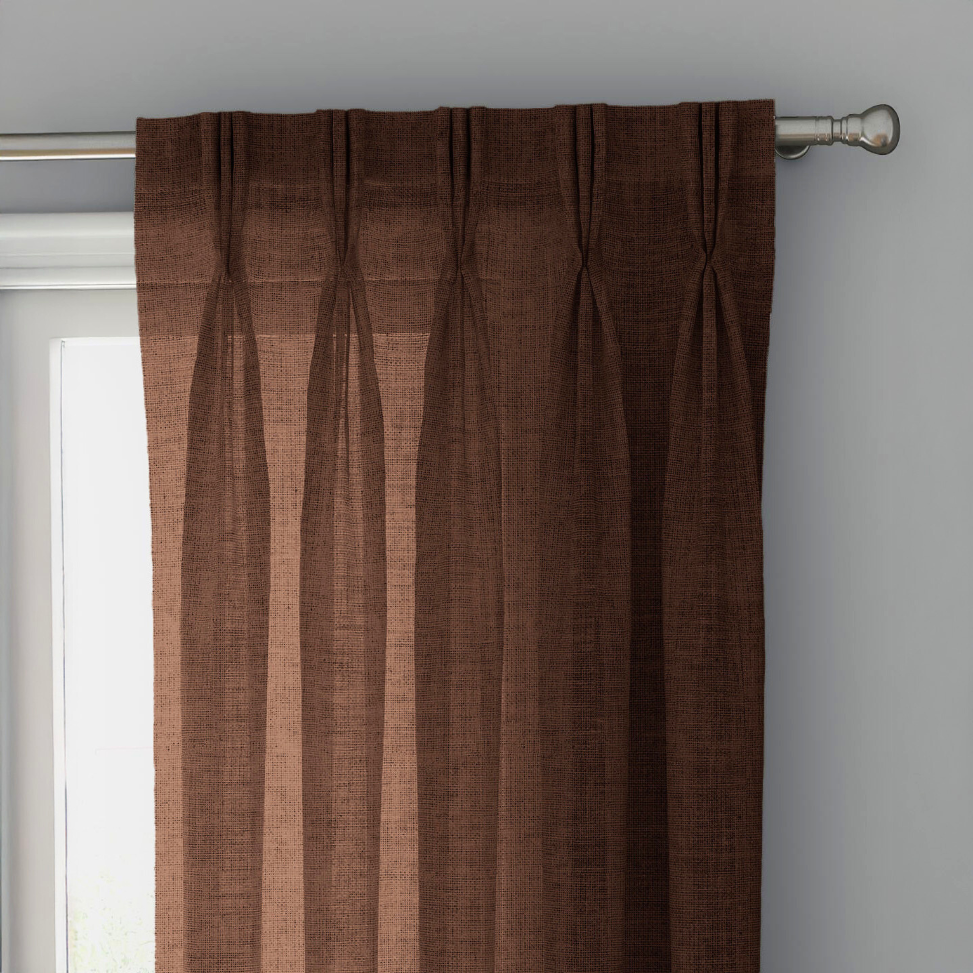 Coffee Brown Linen Sheer Curtains - Triple Pinch Pleat - Made to Measure-0