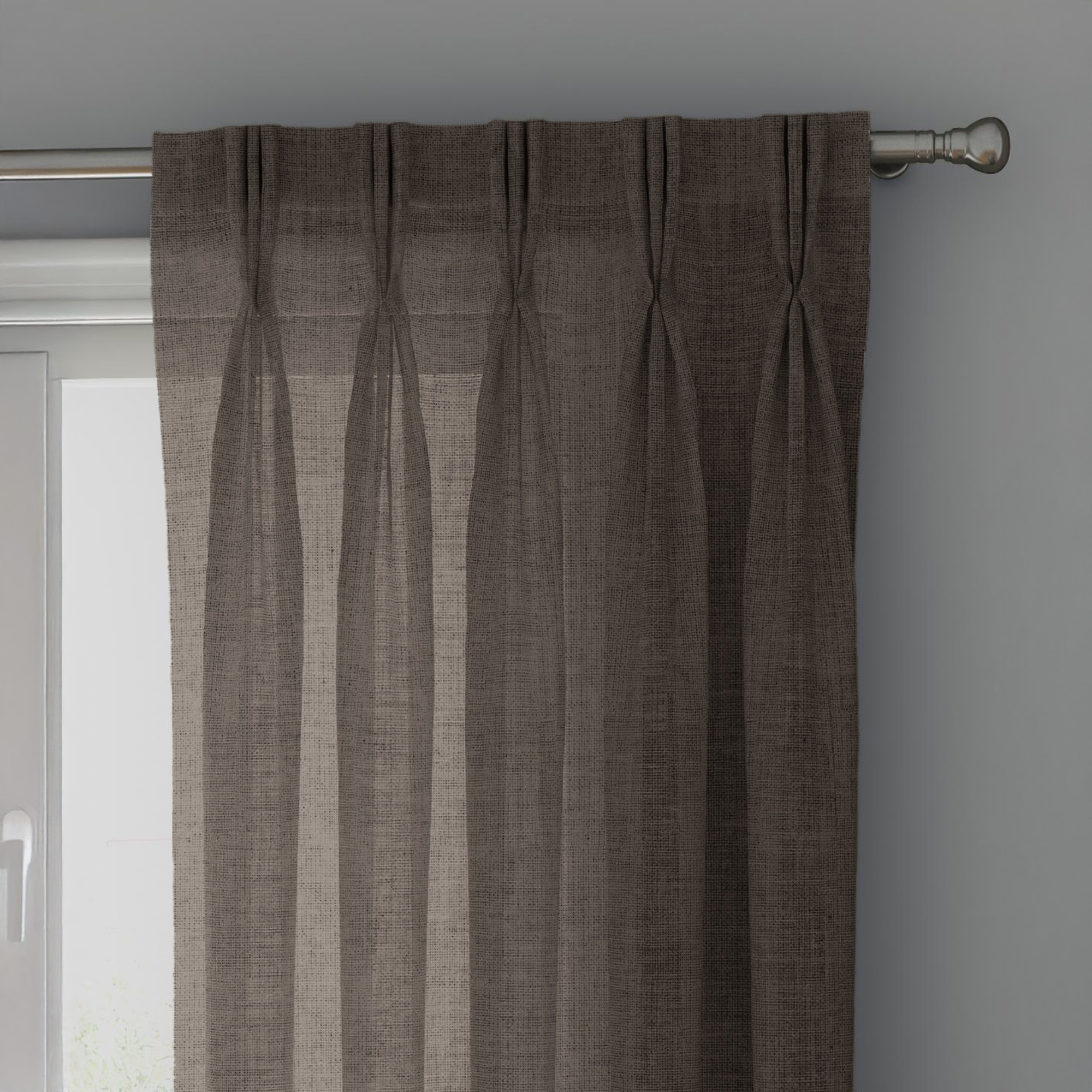 Dark Brown Linen Sheer Curtains - Triple Pinch Pleat - Made to Measure-0