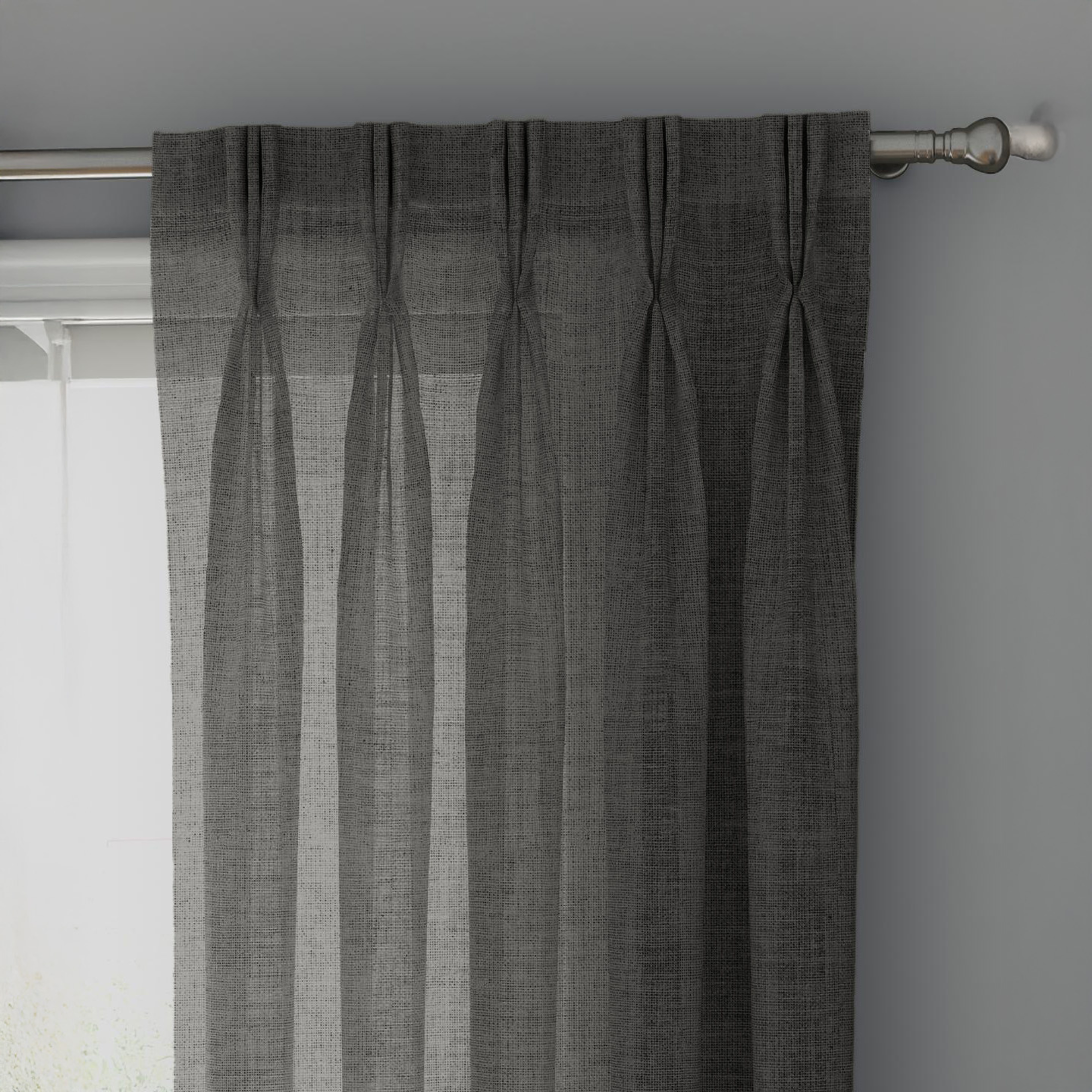 Dark Grey Linen Sheer Curtains - Triple Pinch Pleat - Made to Measure-0