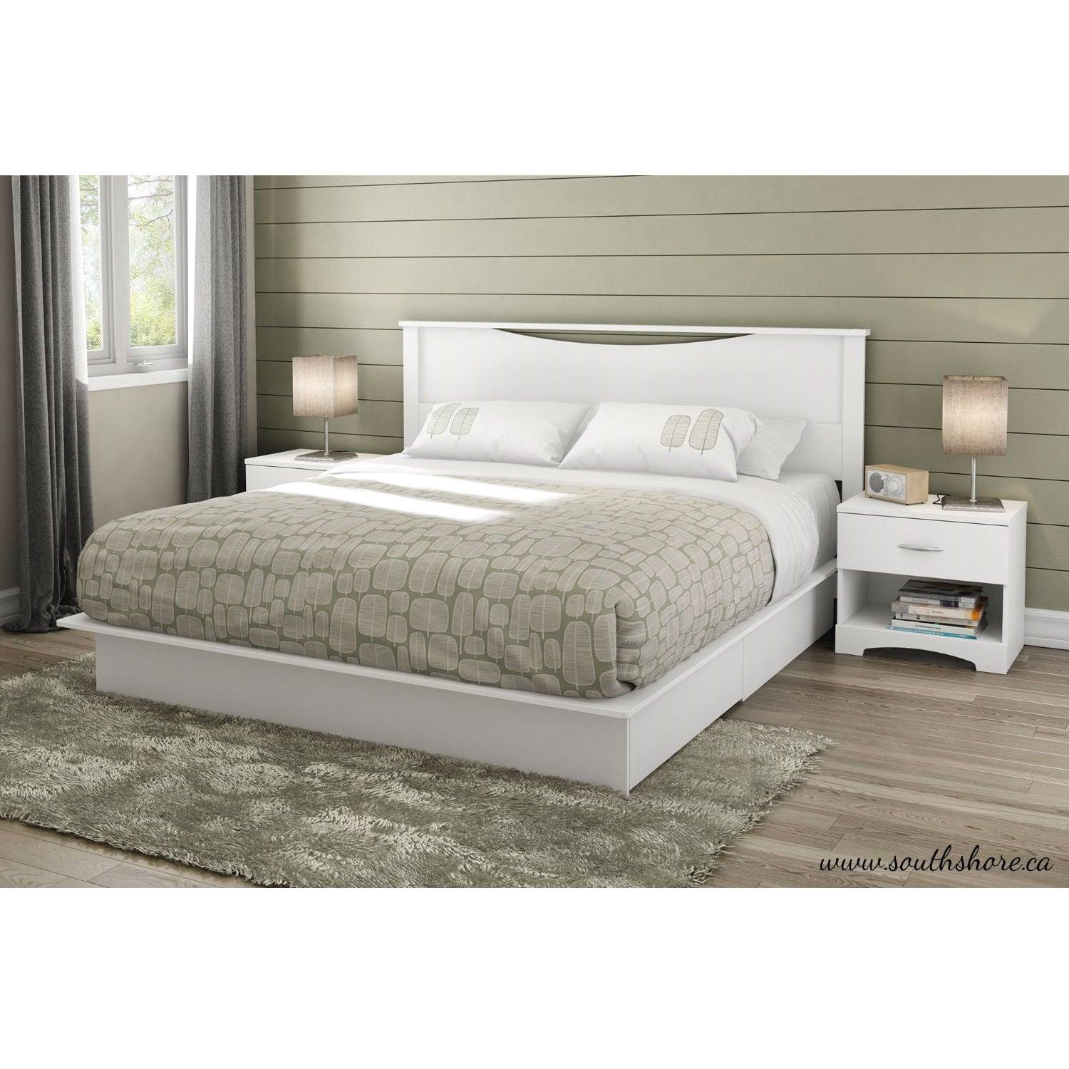 King size Modern Platform Bed with Storage Drawers in White Finish - PRHOMZ