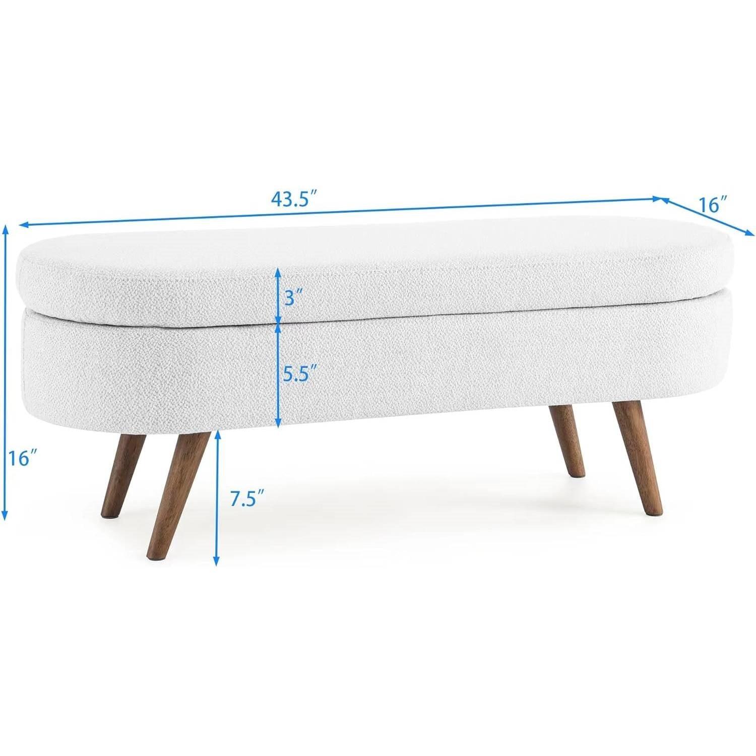 Mid-Century Modern Boho Style White Linen End of Bed Storage Bench - PRHOMZ