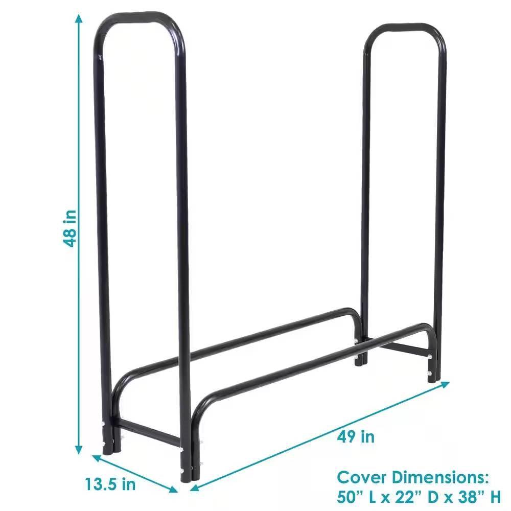 Indoor/Outdoor 4-Ft. Black Metal Firewood Rack with Cover - PRHOMZ
