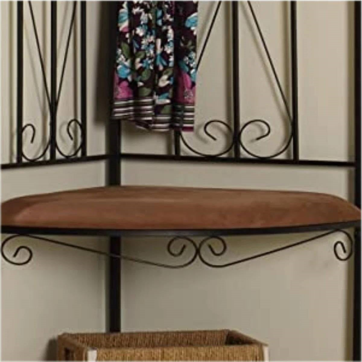 Black Metal Scrolling Corner Hall Tree Coat Rack Storage Bench-3
