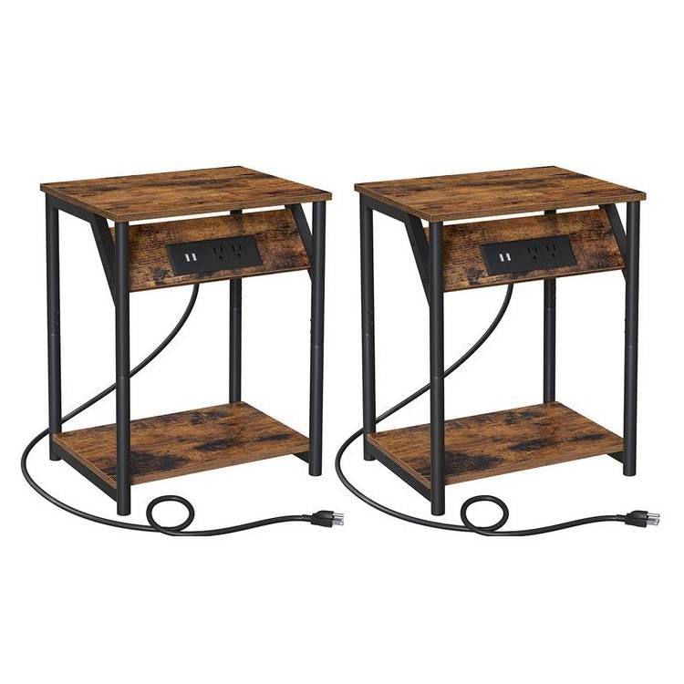 Set of 2 - Nightstand End Tables Charging Station with 2 USB ports-0