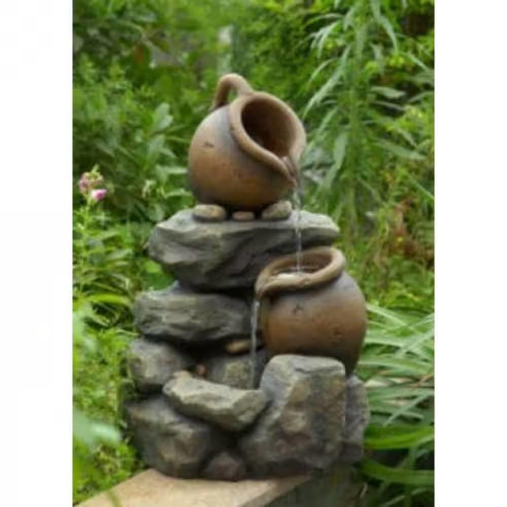 Outdoor Garden Polyresin Rock and Pitchers Waterfall Fountain with Pump - PRHOMZ