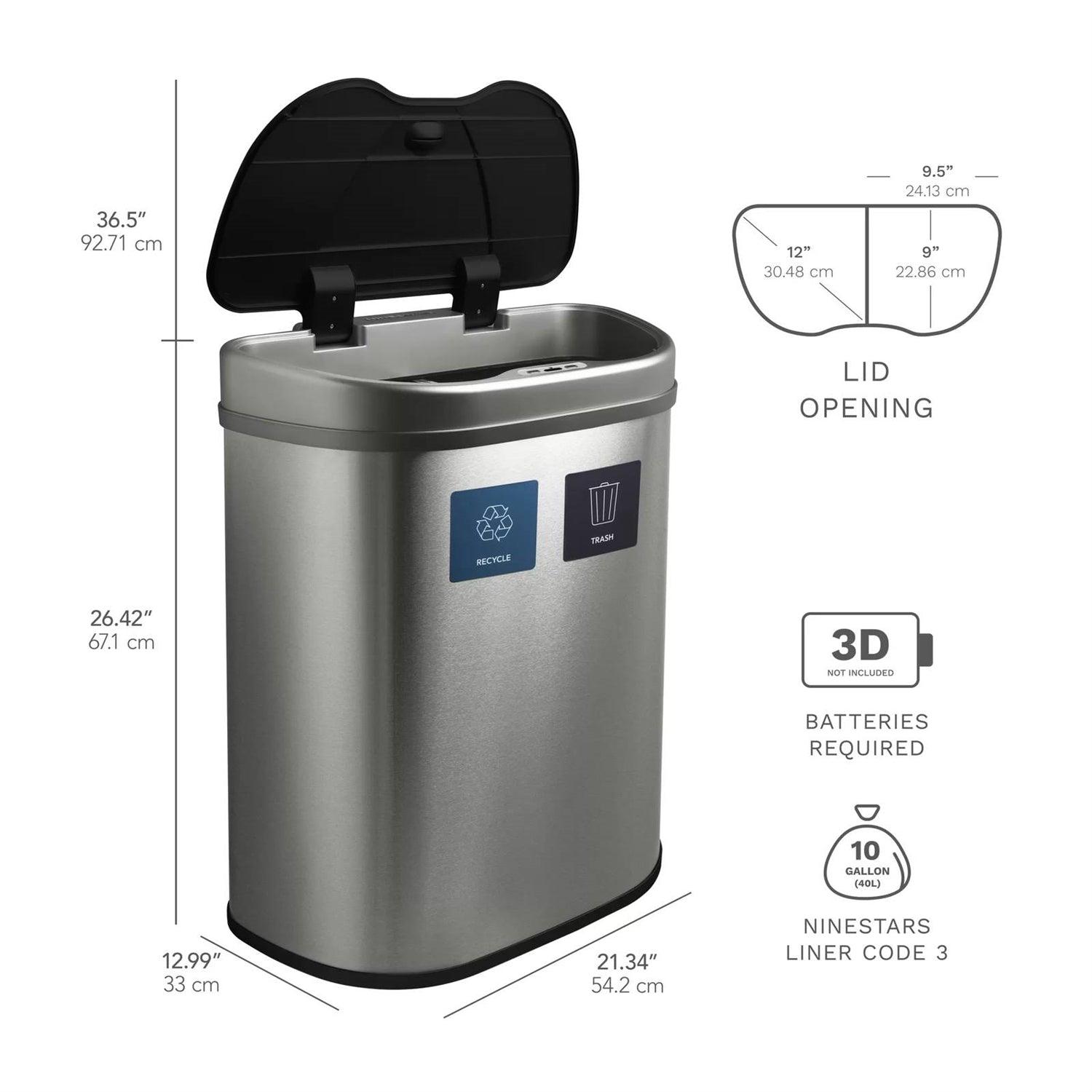 Dual Stainless Steel 18-Gallon Trash Can Recycle Bin with Motion Sensor Lid - PRHOMZ