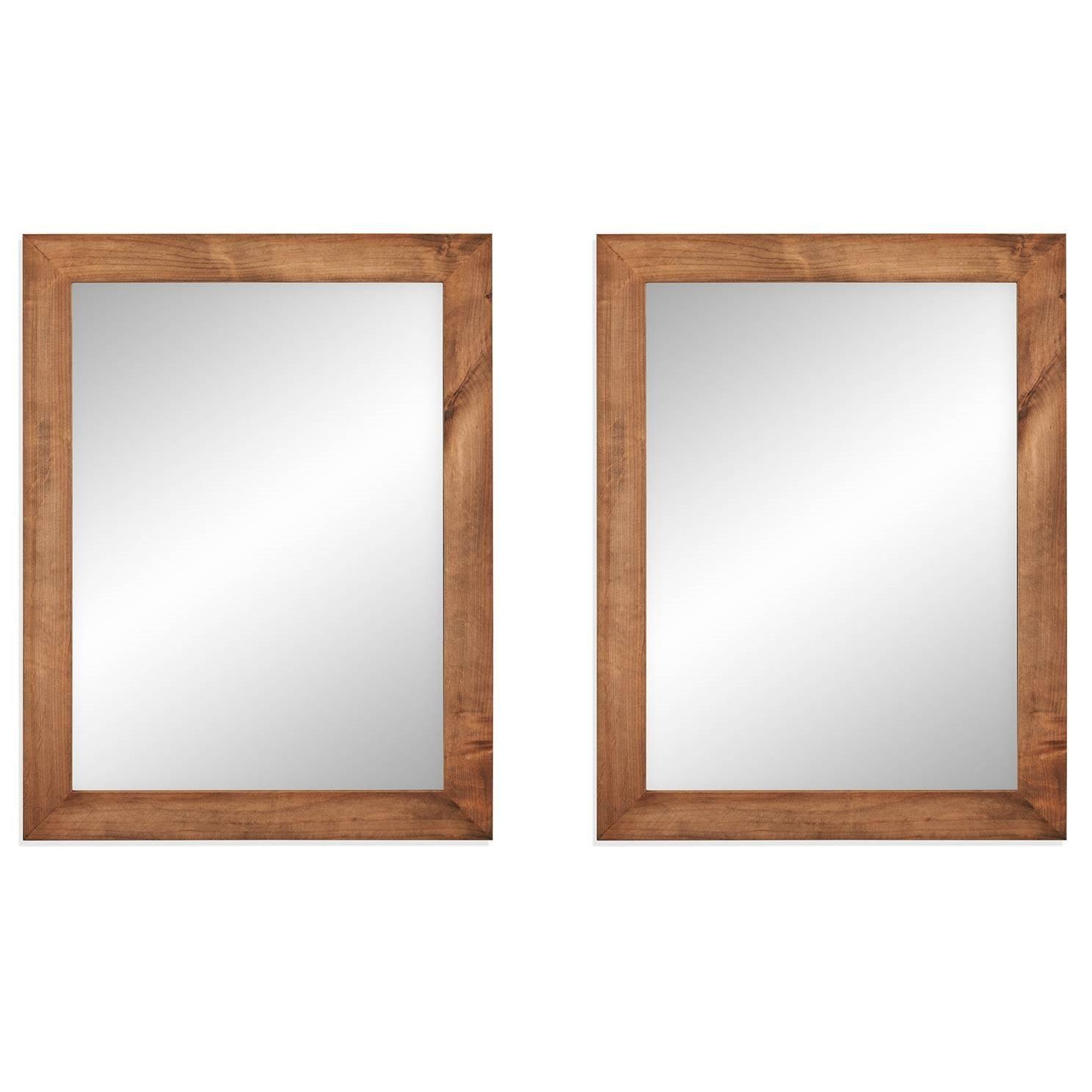 Set of 2 Modern Farmhouse Mirror Set Distressed Brown Wood Frame 31 x 24 inch - PRHOMZ
