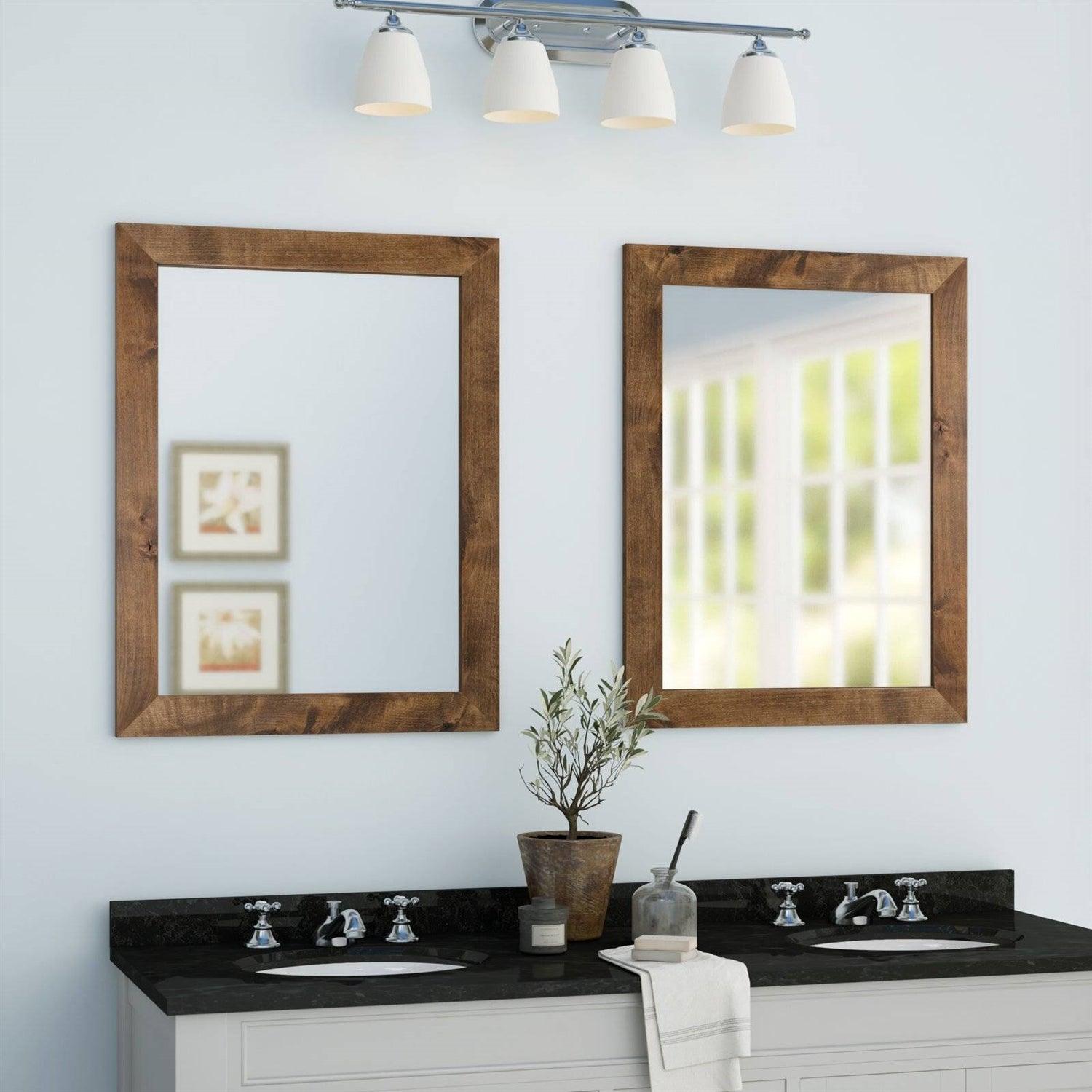 Set of 2 Modern Farmhouse Mirror Set Distressed Brown Wood Frame 31 x 24 inch - PRHOMZ