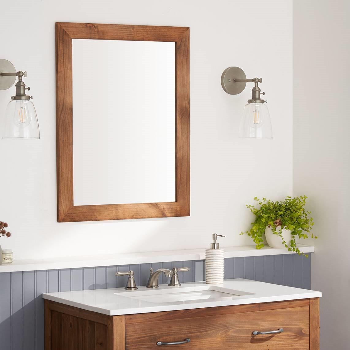 Set of 2 Modern Farmhouse Mirror Set Distressed Brown Wood Frame 31 x 24 inch - PRHOMZ