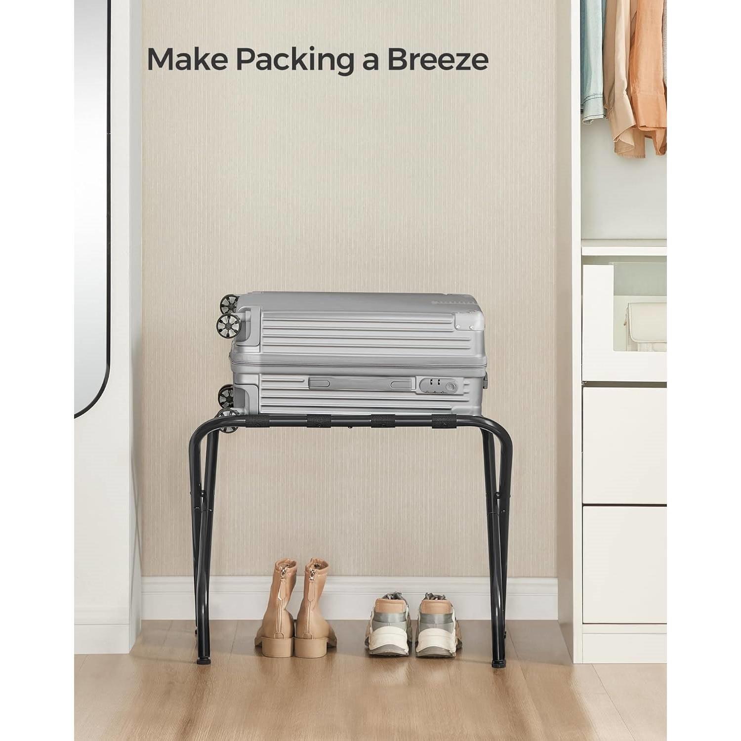 Set of 2- Sturdy Black Metal Folding Luggage Rack - PRHOMZ