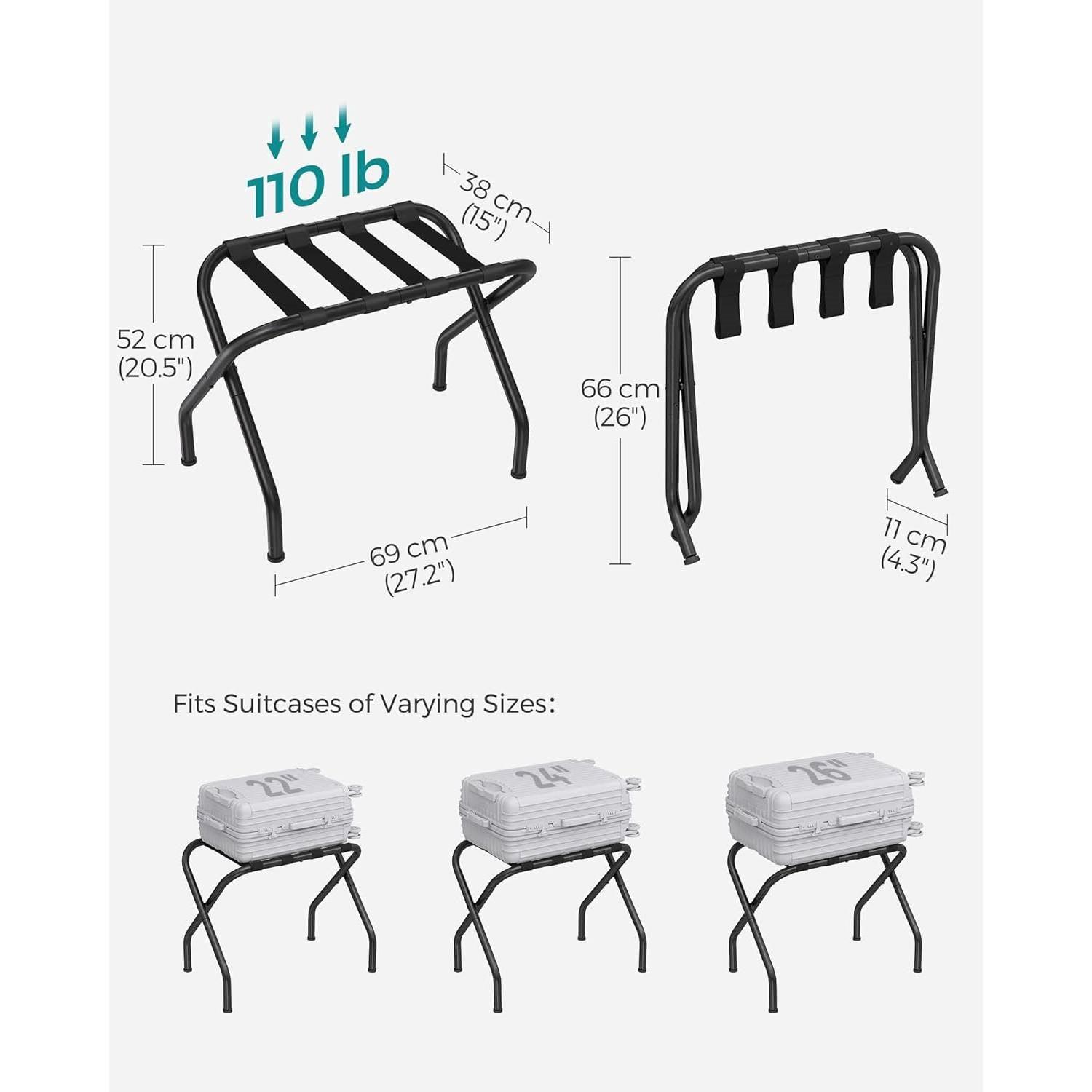 Set of 2- Sturdy Black Metal Folding Luggage Rack - PRHOMZ
