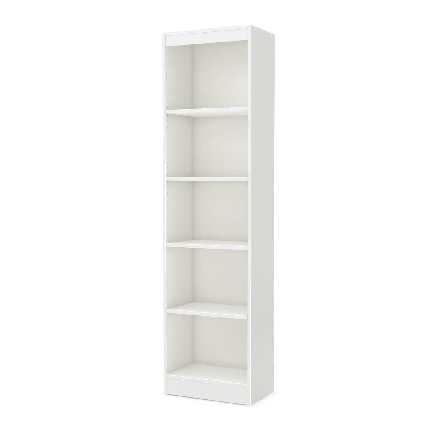 5-Shelf Narrow Bookcase Storage Shelves in White Wood Finish - PRHOMZ