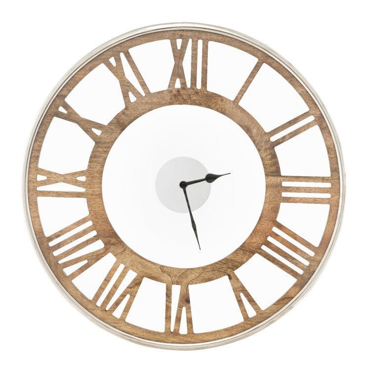 Natural Wood 16-inch Classic Farmhouse Roman Numerals Wall Clock - PRHOMZ