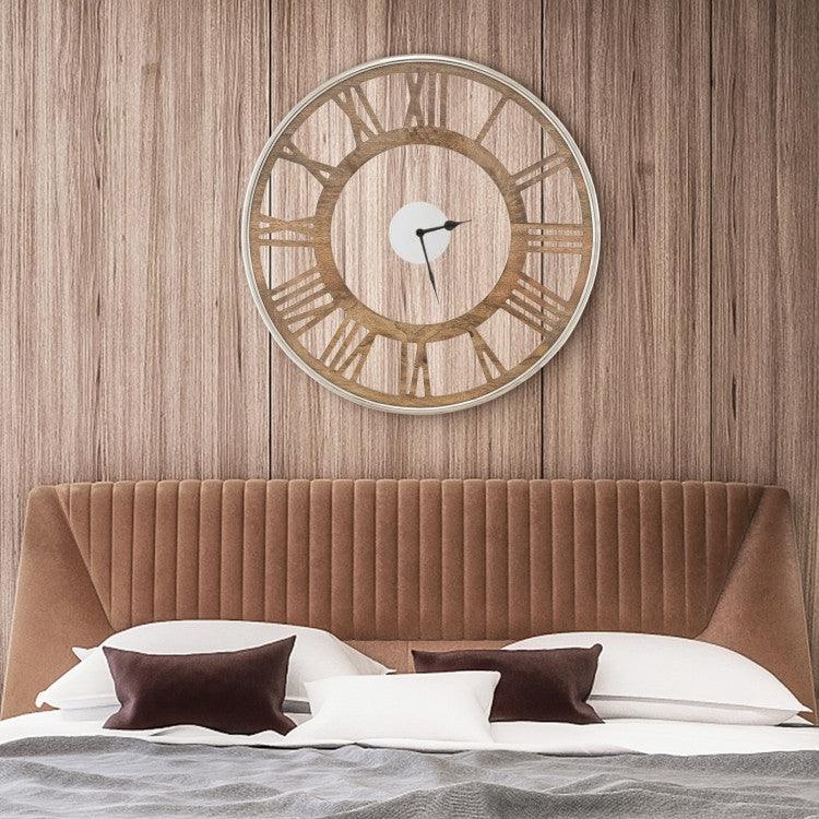 Natural Wood 16-inch Classic Farmhouse Roman Numerals Wall Clock - PRHOMZ