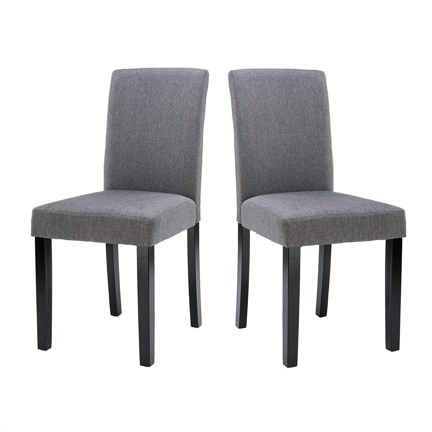 Set of 2 - Grey Fabric Dining Chairs with Black Wood Legs - PRHOMZ
