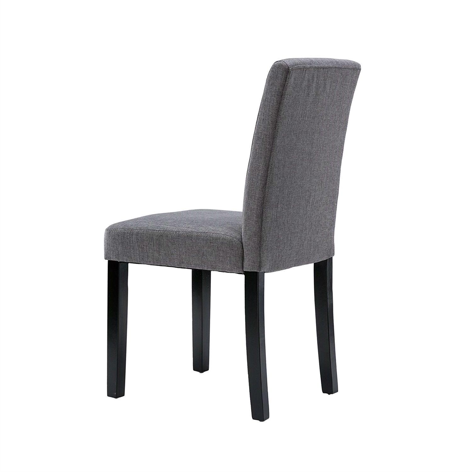 Set of 2 - Grey Fabric Dining Chairs with Black Wood Legs - PRHOMZ