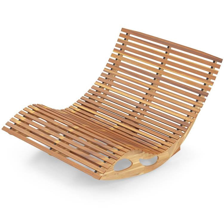 2-Seater Adirondack Slatted Acacia Patio Dual Rocker Sunbed Wood Lounger-0