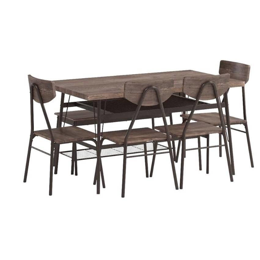 Modern 6-Piece Dining Set with Brown Wood Top Table 4 Chairs and Storage Bench - PRHOMZ