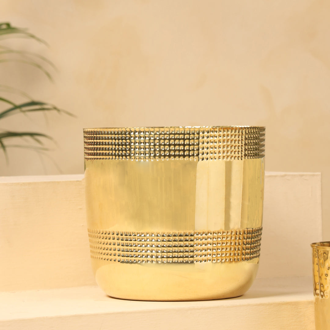 Brass Bucket Planter Pot – 9 Inch Handcrafted Indoor & Outdoor Plant Pot | Sama Homes-2
