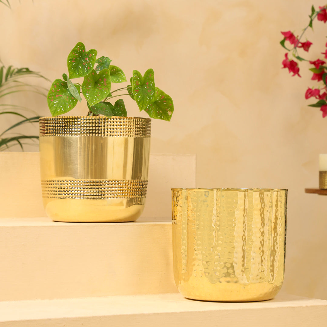 Brass Bucket Planter Pot – 9 Inch Handcrafted Indoor & Outdoor Plant Pot | Sama Homes-0