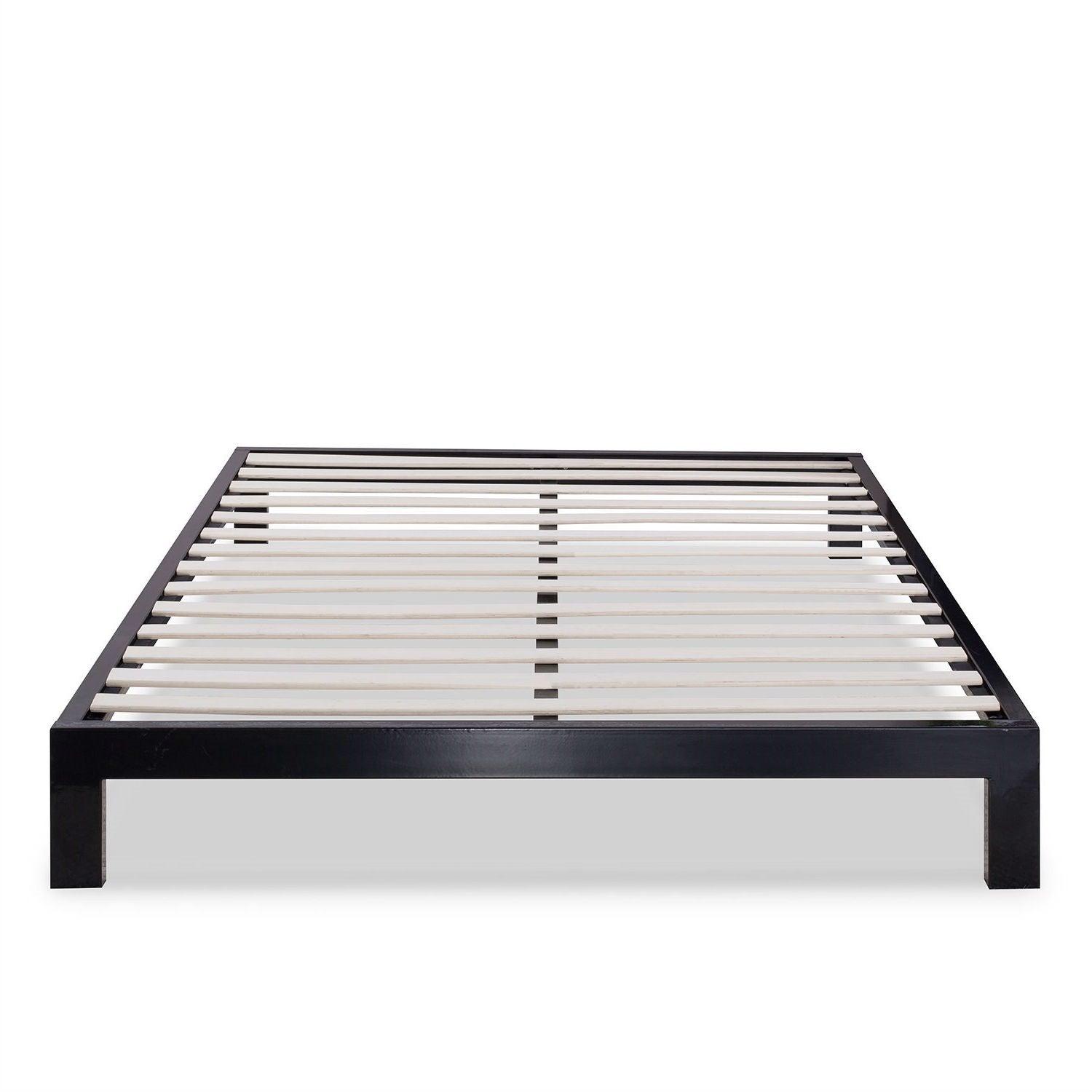 King size Modern Black Metal Platform Bed Frame with Wood Slats - PRHOMZ
