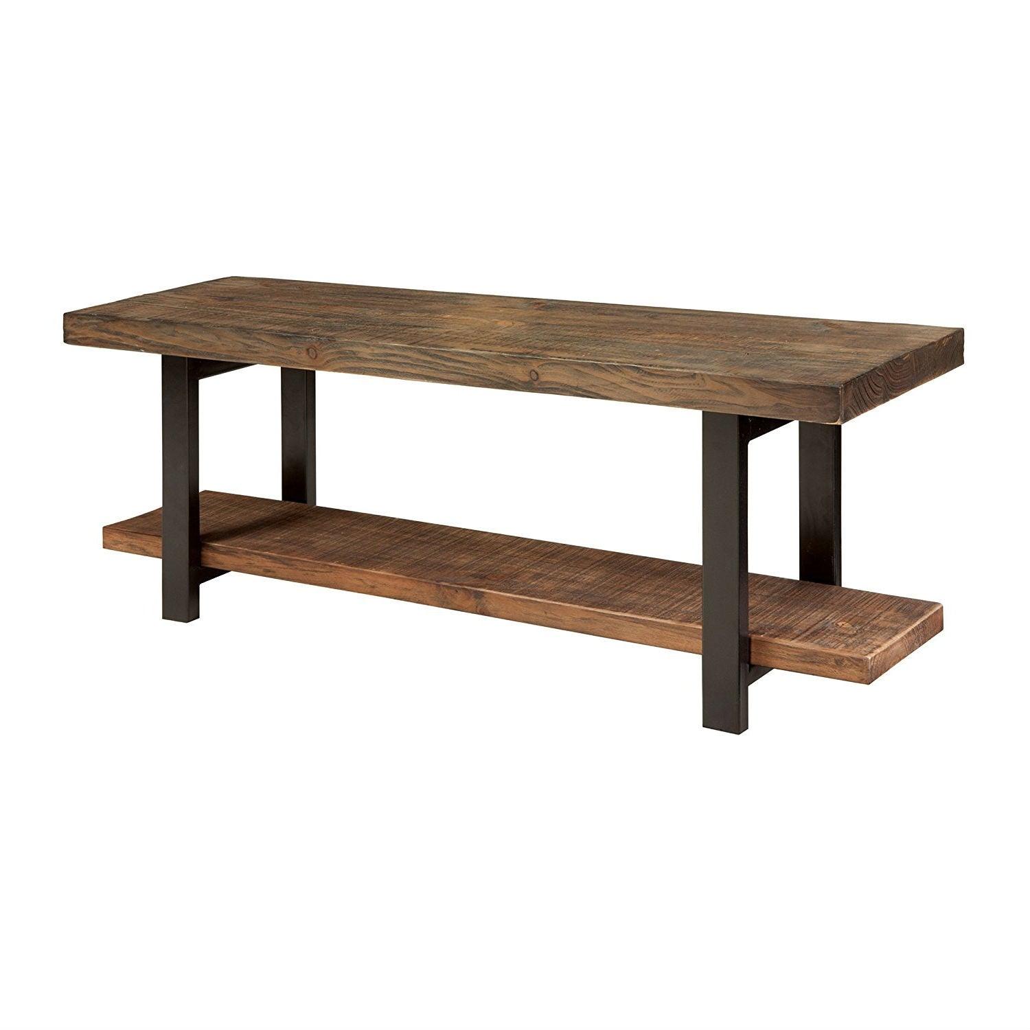 Modern Industrial Style Wood and Metal Accent Bench - PRHOMZ