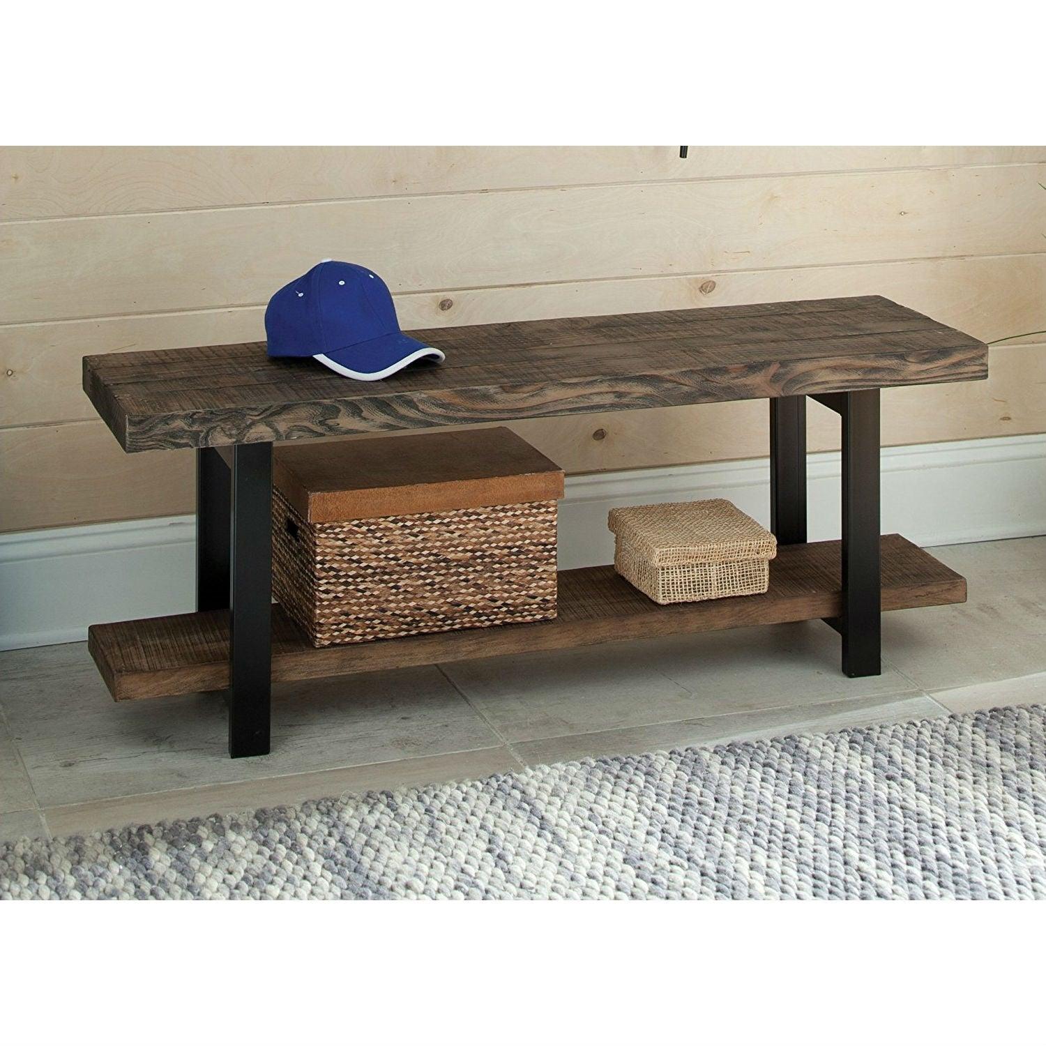 Modern Industrial Style Wood and Metal Accent Bench - PRHOMZ