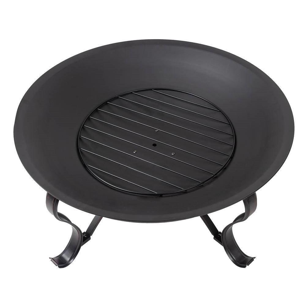 30-inch Round Steel Outdoor Fire Pit with Mesh Cover and Poker in Bronze - PRHOMZ