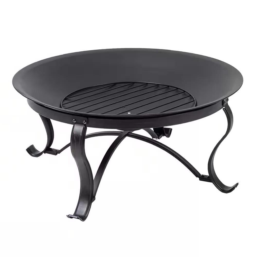 30-inch Round Steel Outdoor Fire Pit with Mesh Cover and Poker in Bronze - PRHOMZ