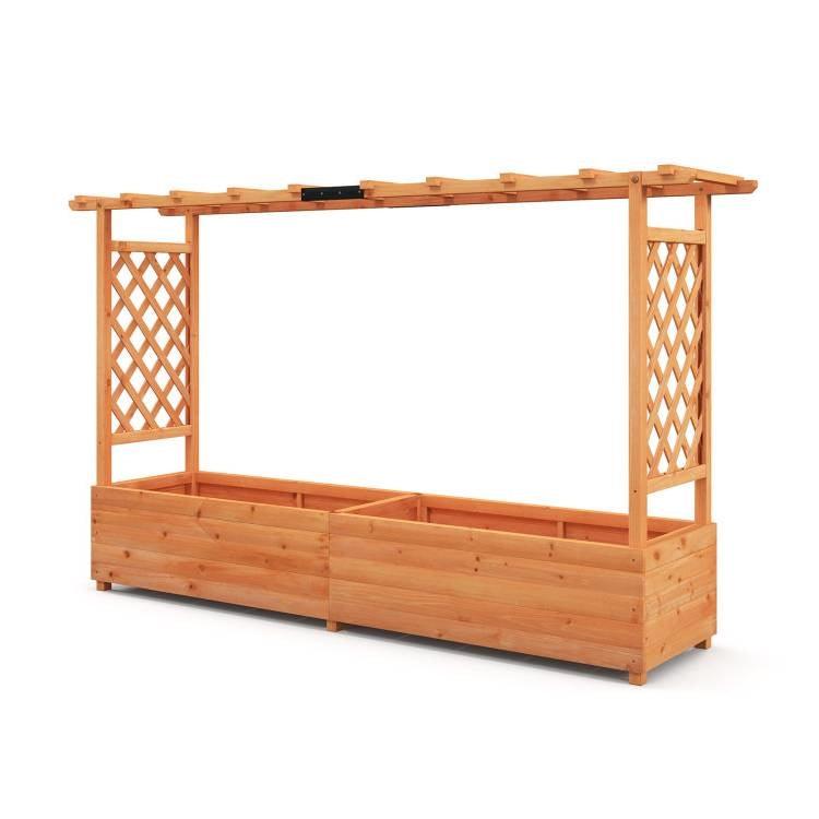 Solid Fir Wood Rectangle Raised Garden Bed with Side Trellis - PRHOMZ