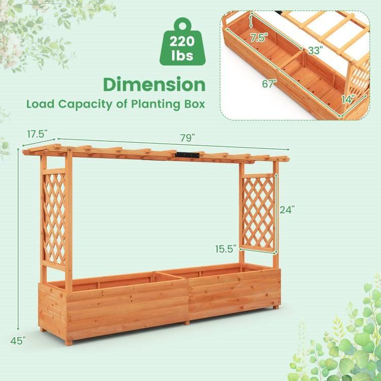 Solid Fir Wood Rectangle Raised Garden Bed with Side Trellis - PRHOMZ