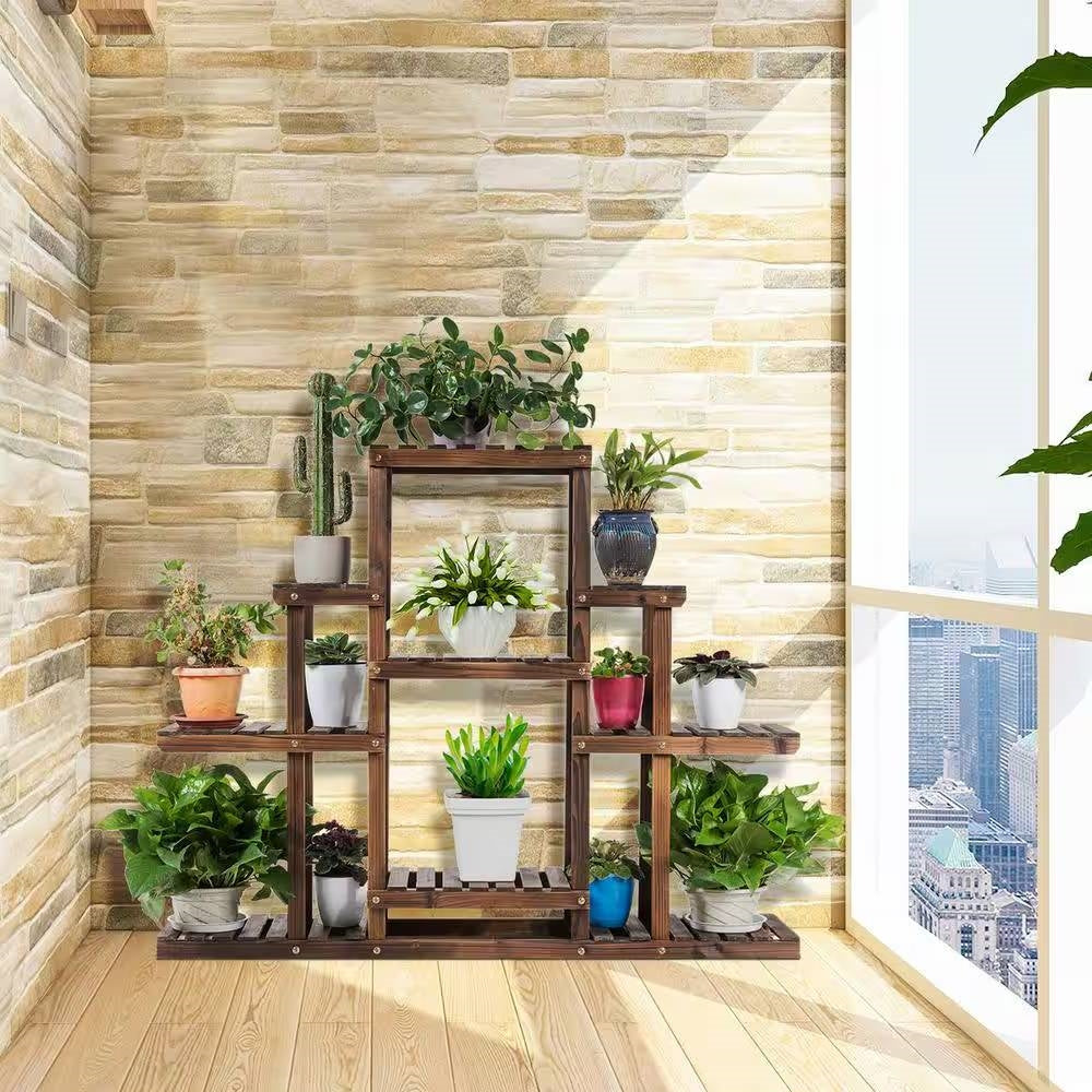 Modern Farmhouse 6-tier Wooden Bookcase Plant Stand Shelving Unit-1