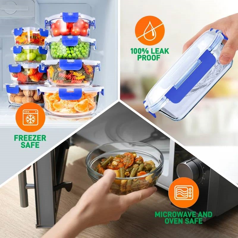 24-Piece Glass Food Storage Container Bakeware Set with Snap Locking Lids