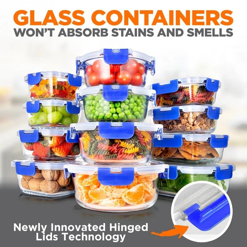 24-Piece Glass Food Storage Container Bakeware Set with Snap Locking Lids-2