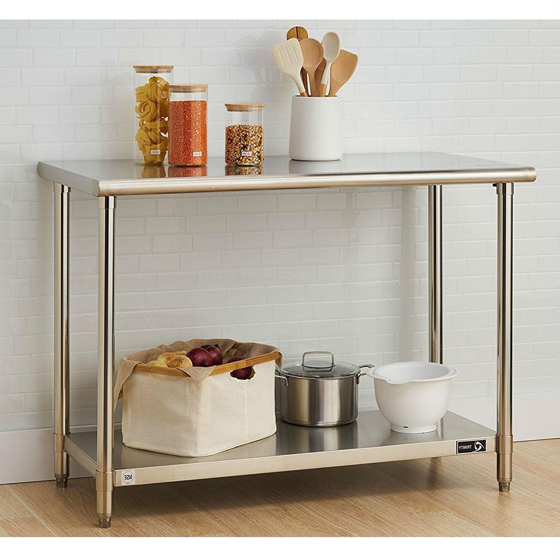 Stainless Steel Top Food Safe Prep Table Utility Work Bench with Bottom Shelf - PRHOMZ