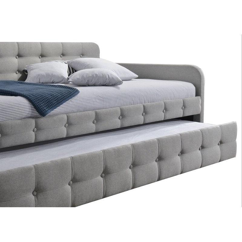 Gray Tufted Polyester Linen Twin Daybed with Trundle - PRHOMZ