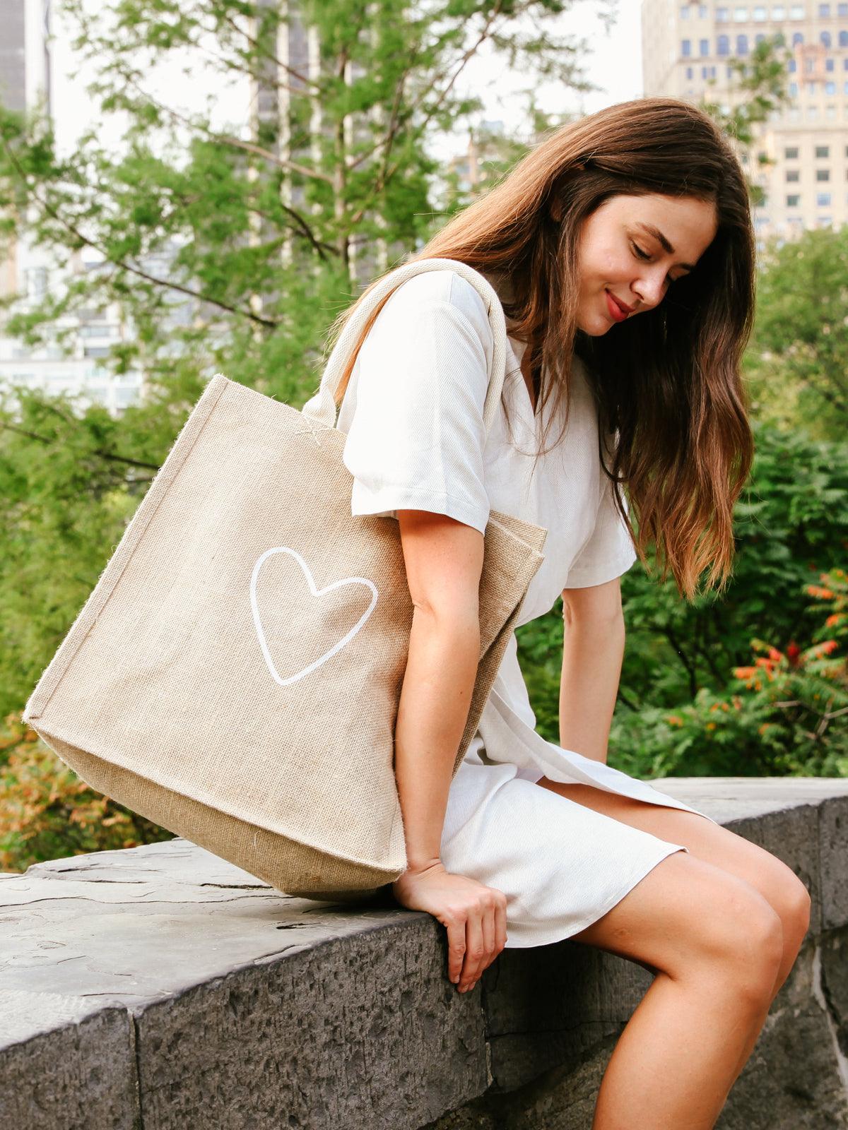 Jute Canvas Market Bag - Love - PRHOMZ