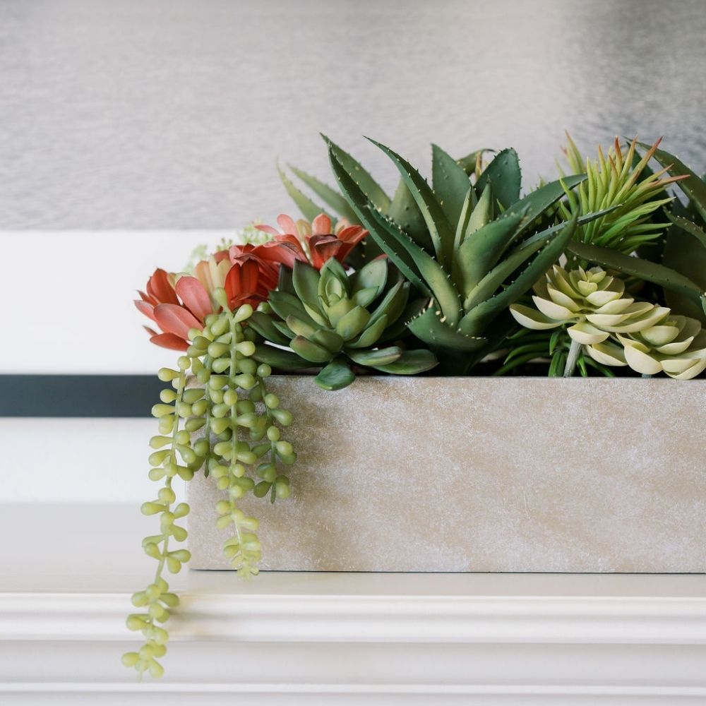 Rectangular Artificial Succulent Arrangement, Natural Planter-1